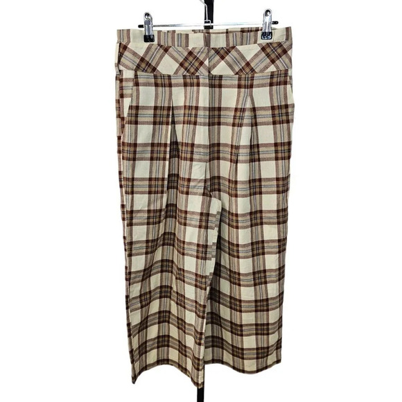 Revolve J.O.A Wide Leg Plaid Tartan High Waist Crop  Pants Size Medium - Picture 1 of 7
